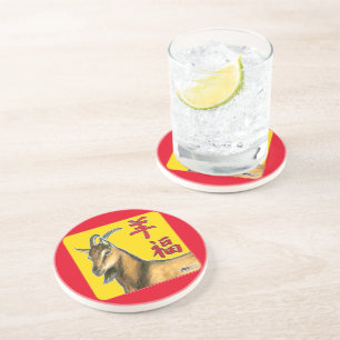 Dessous De Verre En Grès Ouais de Goat-Good Luck !