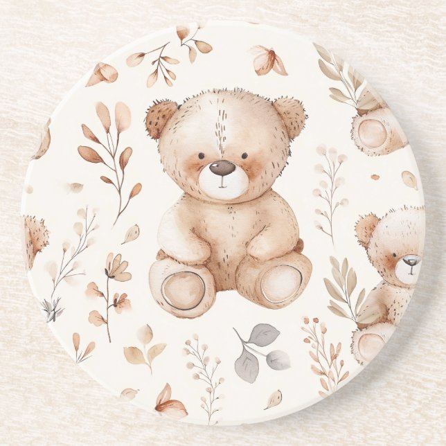 Dessous De Verre En Grès Ours Bébé Beige Cute (Devant)