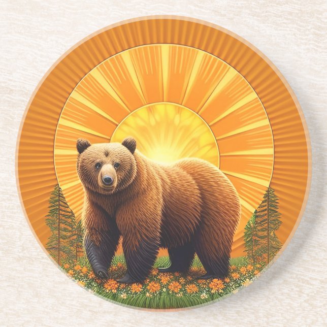 Dessous De Verre En Grès Ours brun majestueux  (Devant)