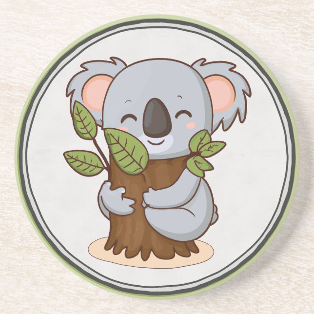 Dessous De Verre En Grès Ours de koala accroché à l'arbre (Devant)