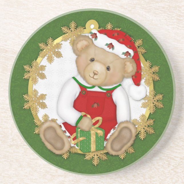 Dessous De Verre En Grès Ours en peluche de Noël - Garçon (Devant)