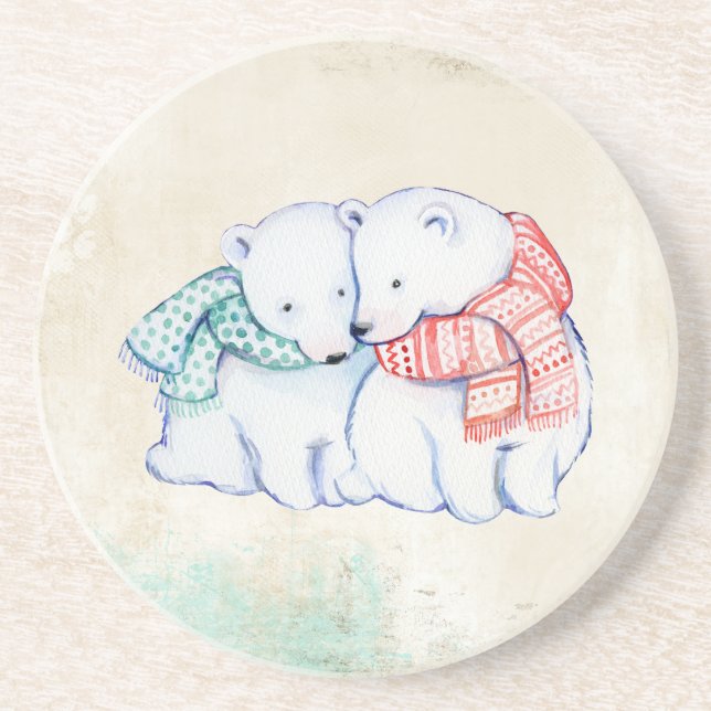 Dessous De Verre En Grès Ours polaires Couple (Devant)