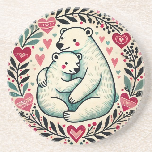 Dessous De Verre En Grès Ours polaires Ours de Saint Valentin (Devant)