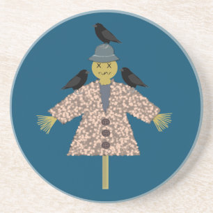 Dessous De Verre En Grès Paille d'Halloween Scarecrow et Ravens