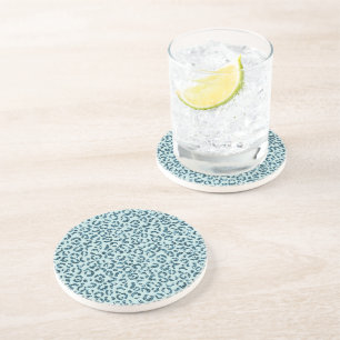 Dessous De Verre En Grès Paillettes Imprimé Léopard Bleu Ciel Turquoise