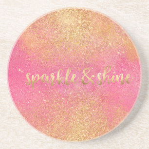 Dessous De Verre En Grès Paillettes Rose Doré Brillantes et scintillantes