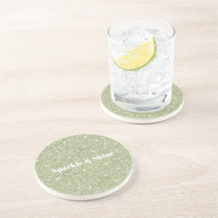 Dessous De Verre En Grès Paillettes Vertes Étincelles