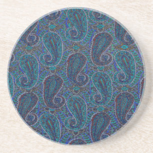 Dessous De Verre En Grès Paisley Blue Indian Boho Motif