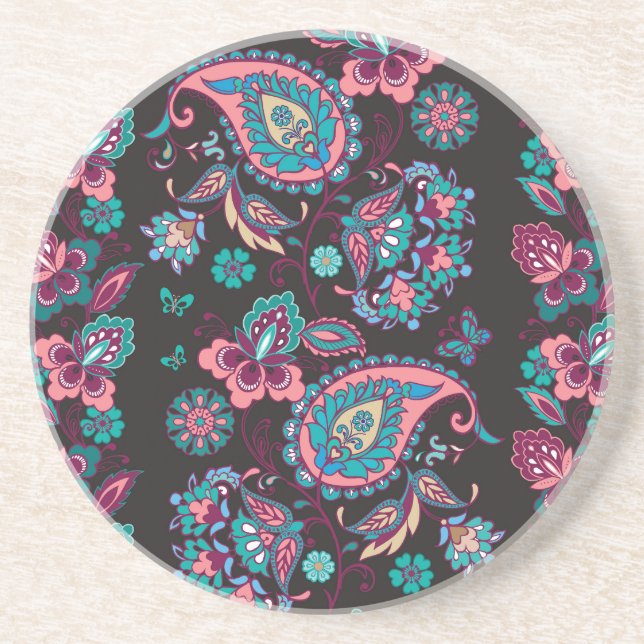 Dessous De Verre En Grès Paisley Stripe : Noir Décoratif Sans Seamless (Devant)