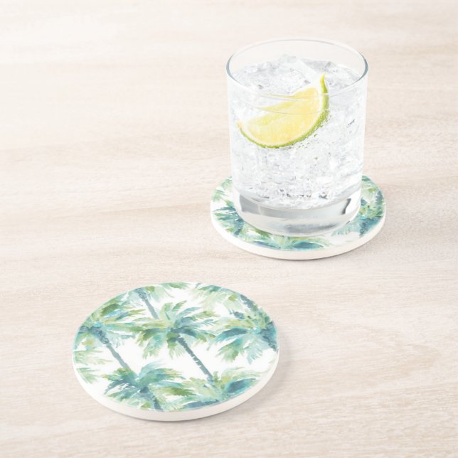 Dessous De Verre En Grès Palmier Bleu Vert Cyan (Côté)