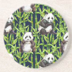 Dessous De Verre En Grès Panda avec Motif d'aquarelle en bambou