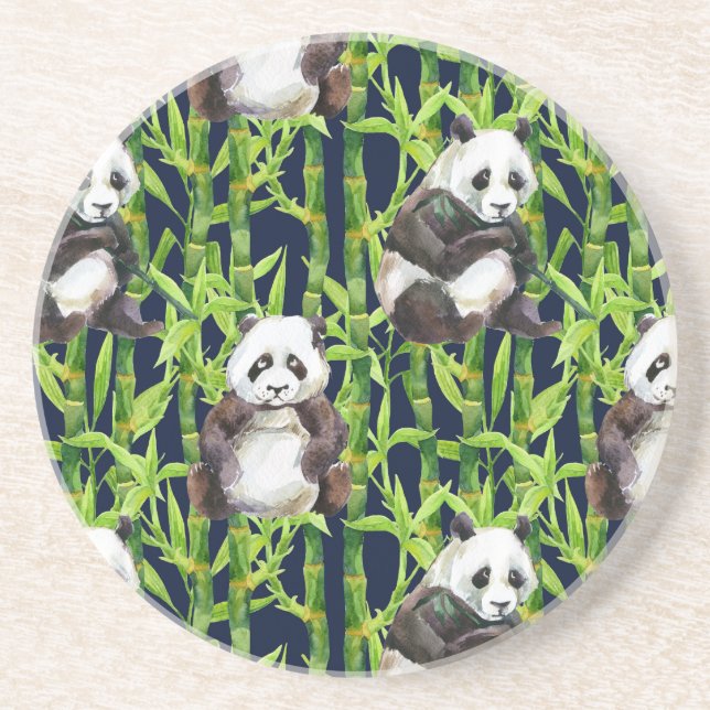 Dessous De Verre En Grès Panda avec Motif d'aquarelle en bambou (Devant)