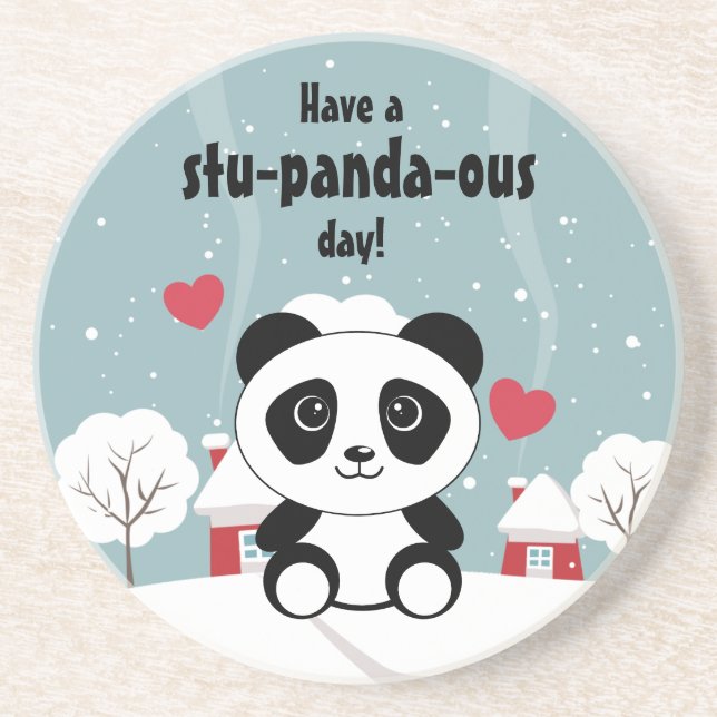 Dessous De Verre En Grès Panda Bébé Cute En Hiver Gris Neige (Devant)