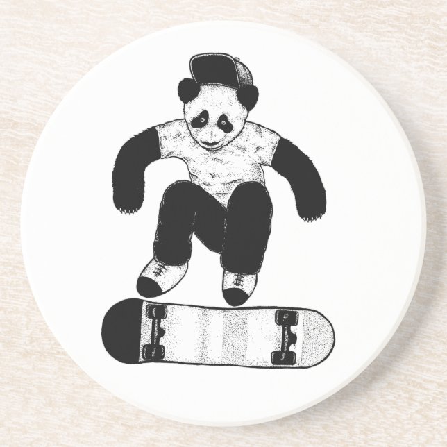 Dessous De Verre En Grès Panda en skateboard (Devant)