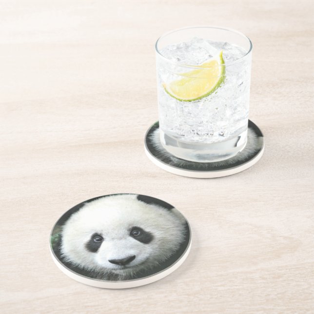 Dessous De Verre En Grès Panda géant se reposant dans l'herbe verte (Côté)