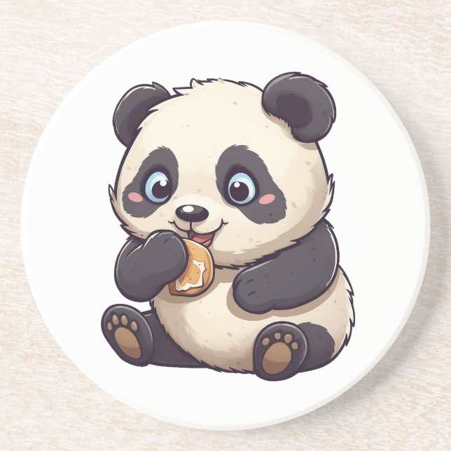 Dessous De Verre En Grès Panda mange un biscuit (Devant)