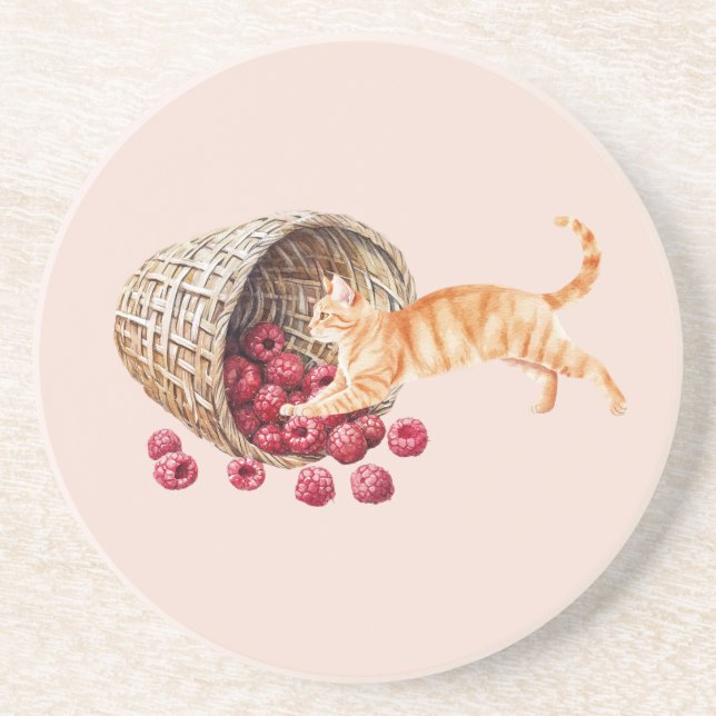 Dessous De Verre En Grès Panier de chat orange de baies rouges (Devant)