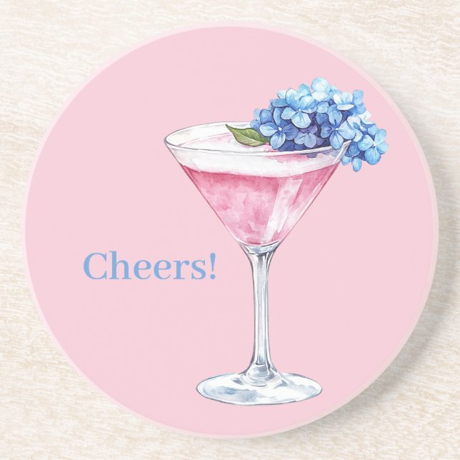 Dessous De Verre En Grès Panier Tissé Fleurs Bleues Roses (Devant)
