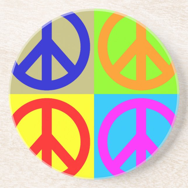 Dessous De Verre En Grès Panneau de paix Art pop quatre couleurs (Devant)