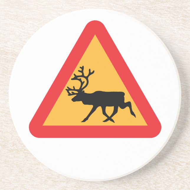 Dessous De Verre En Grès Panneau de signalisation suédois Caution Reindeer (Devant)