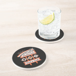 Dessous De Verre En Grès Panneau d'Halloween Vintage rétros - Tricoter ou t