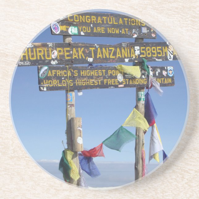 Dessous De Verre En Grès Panneau indicateur au sommet du Kilimanjaro kenya (Devant)