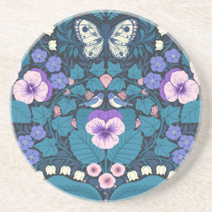 Dessous De Verre En Grès Pansies, oiseaux et papillons