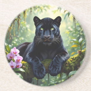 Dessous De Verre En Grès Panthère noire dans la jungle