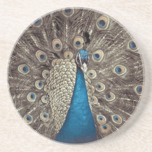 Dessous De Verre En Grès Paon Bleu Antique