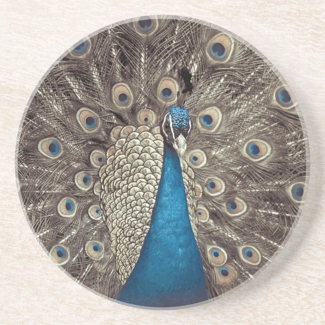 Dessous De Verre En Grès Paon Bleu Antique (Devant)