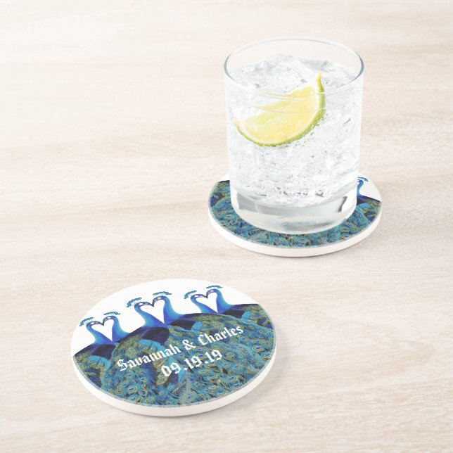 Dessous De Verre En Grès Paons qui s'embrassent (Côté)