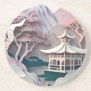 Dessous De Verre En Grès Paper Cutout Pavilion Landscape Sandstone Coaster