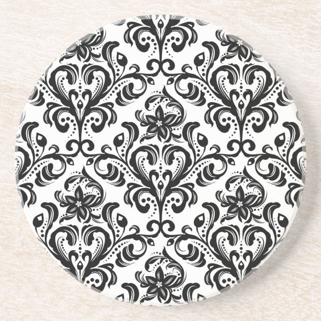 Dessous De Verre En Grès Papier peint floral de damassé (Devant)