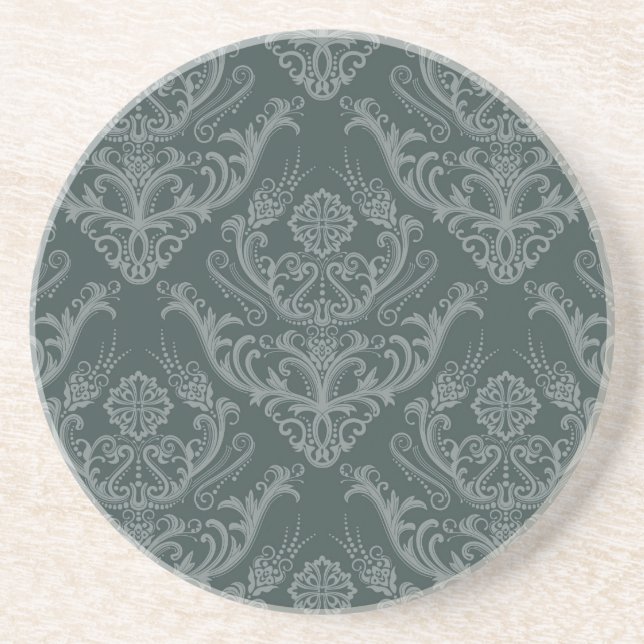 Dessous De Verre En Grès Papier peint floral vert de luxe de damassé (Devant)