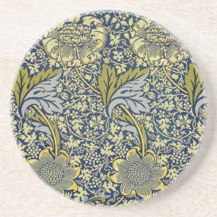 Dessous De Verre En Grès Papier Peint Floral William Morris Kennet Bleu Or