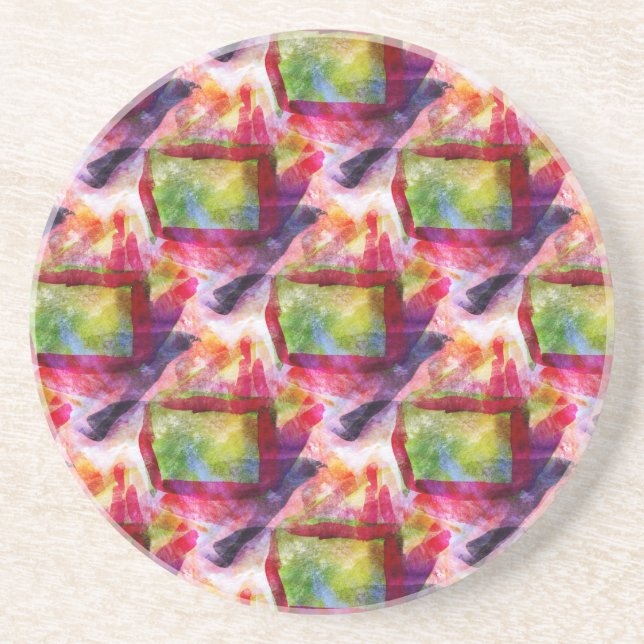 Dessous De Verre En Grès Papier peint vert et rouge abstrait (Devant)