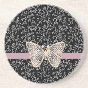 Dessous De Verre En Grès Papillon à bijou floral noir chic