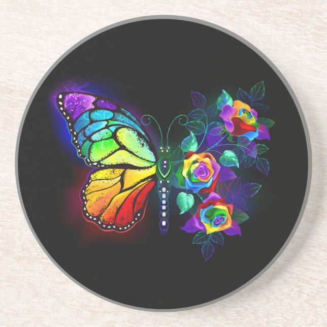 Dessous De Verre En Grès Papillon arc-en-ciel (Devant)