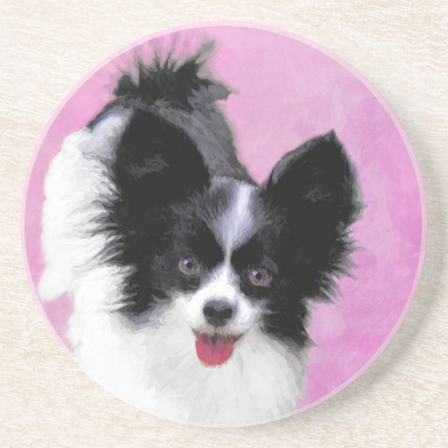 Dessous De Verre En Grès Papillon (blanc et noir) Peinture - Chien Art (Devant)