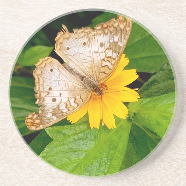 Dessous De Verre En Grès papillon blanc jaune moth (Devant)