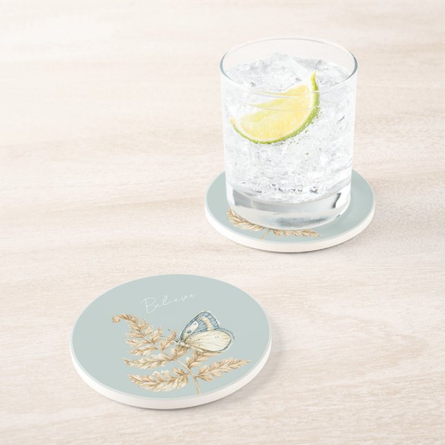 Dessous De Verre En Grès Papillon Croire Bleu (Côté)