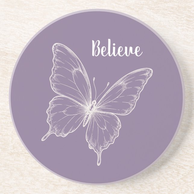 Dessous De Verre En Grès Papillon Croire Violet (Devant)