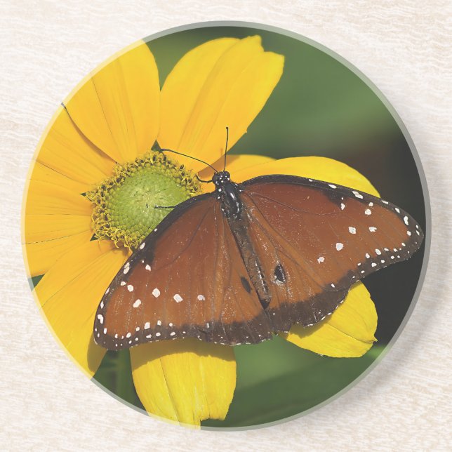 Dessous De Verre En Grès Papillon de la reine sur la fleur jaune (Devant)