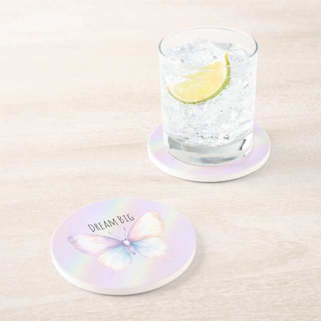 Dessous De Verre En Grès Papillon de rêve bleu violet (Côté)