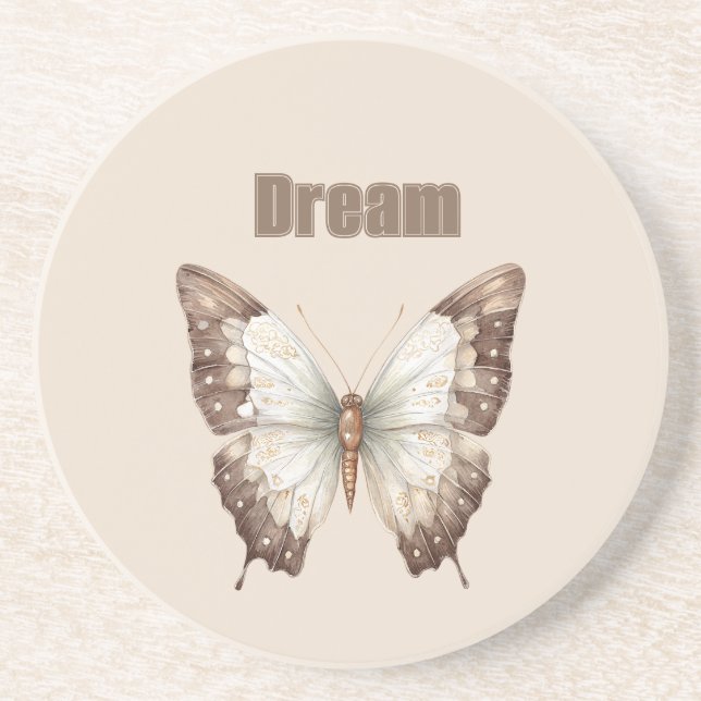 Dessous De Verre En Grès Papillon de rêve brun blanc (Devant)