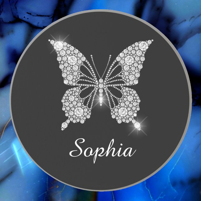 Dessous De Verre En Grès Papillon Diamant Blanc, Nom de Script DIY, Noir (Créateur téléchargé)