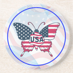 Dessous De Verre En Grès Papillon Drapeau USA Fierté Américaine Patriotique