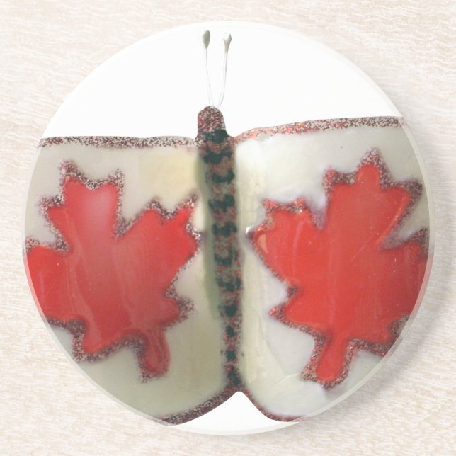 Dessous De Verre En Grès Papillon du drapeau canadien "Monarque feuille d'é (Devant)