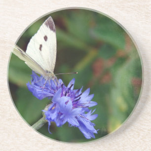 Dessous De Verre En Grès Papillon et fleur bleue