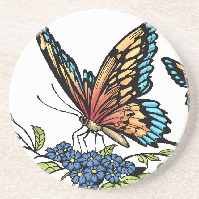 Dessous De Verre En Grès Papillon et papillons polychromes par Al Rio (Devant)